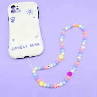 candy colors beads mobile phone strap lanyard with colorful flat beads for women fashion chain rope
