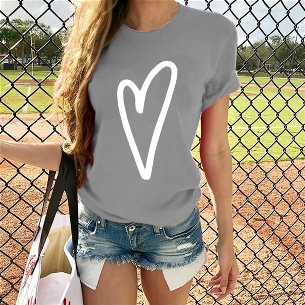 Футболка женская с принтом сердец Модный Графический Топ в стиле Харадзюку