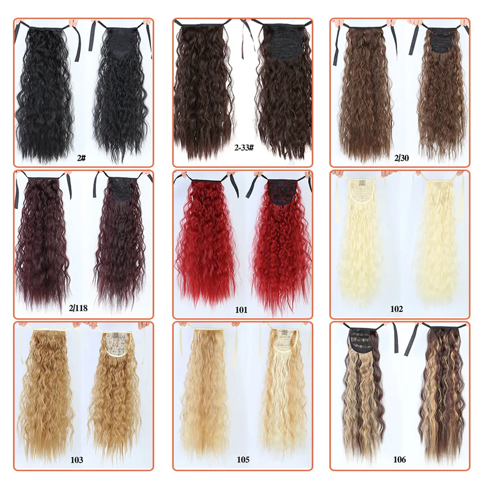 MANWEI22'' Long Curly Synthetic Drawstring Ponytail Extension clip in Corn Pony Tail Hair Pieces Black/Brown Color for Women | Шиньоны