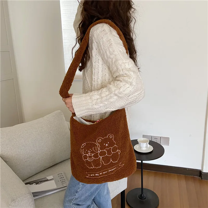 Маленькая плюшевая Сумка-тоут для женщин наручные сумочки из ткани ягненка