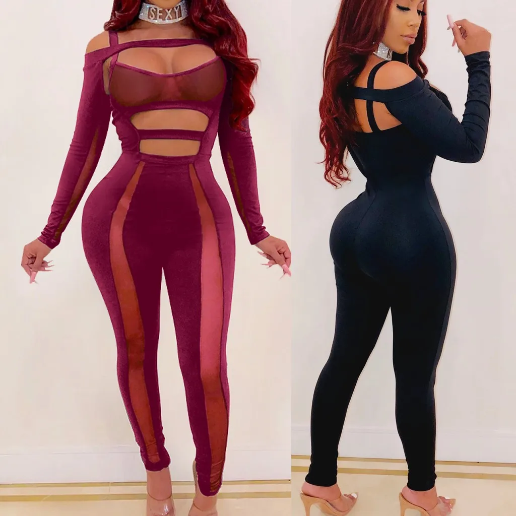 Женский комбинезон с длинным рукавом сексуальный однотонный moda mujer 2019| |