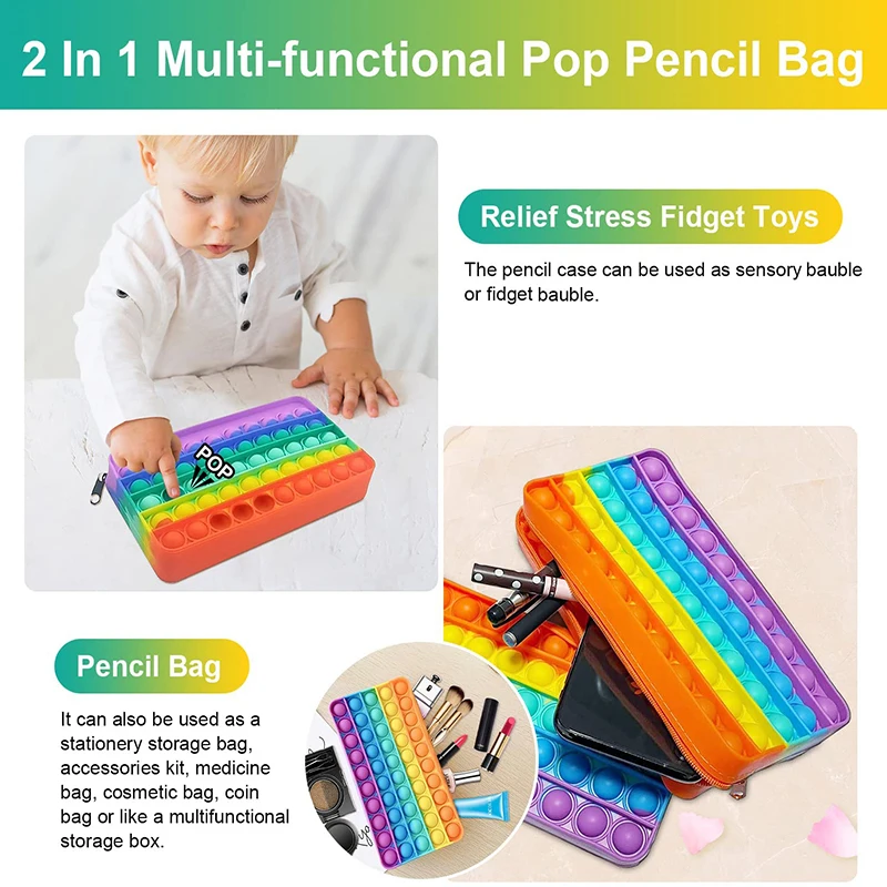 2022 Pop Its Pencil Case Bubble Stationery Storage Bag Stress Relief Squishy Fidget Push Bubble  Sensory Toy School Season Gifts enlarge