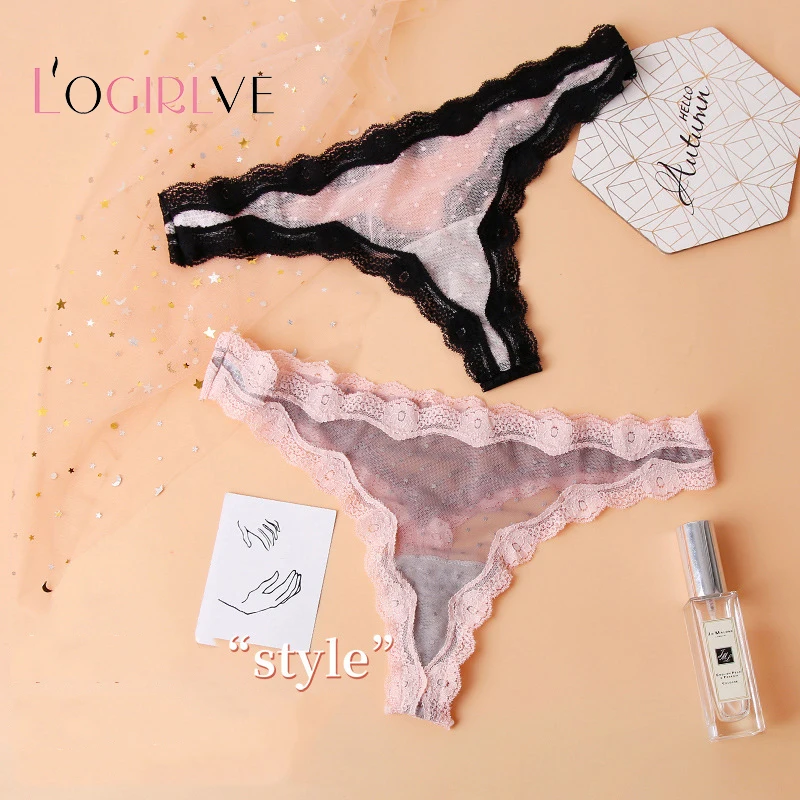 

Logirlve 2PCS Transparent Mesh Underwear Women Underpanty Patchwork Hem Hot Sexy Panties Women Thong Femme Breathable Briefs