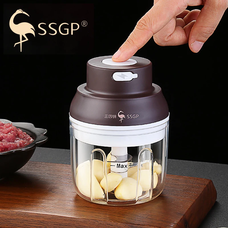 

SSGP Electric Garlic Chopper Mini 250ML Kitchen Press Mincer Ginger Chili Spices Veggies Food Crusher Press Tools USB Charging