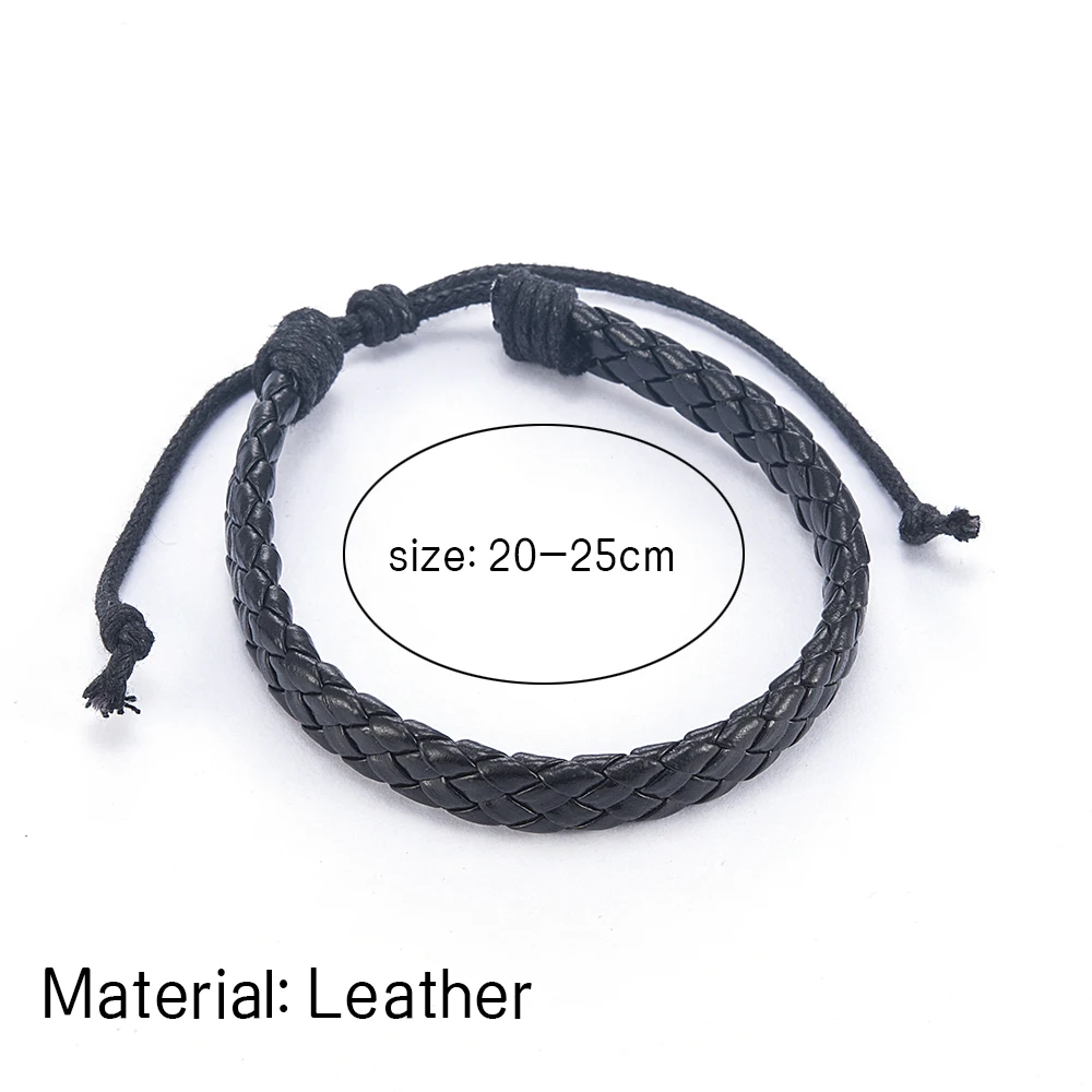

Fashion Men Black Weave Leather Simple Adjustable Bracelet Bangle Cuff Rope Bracelet Jewelry Gift for Boyfriend