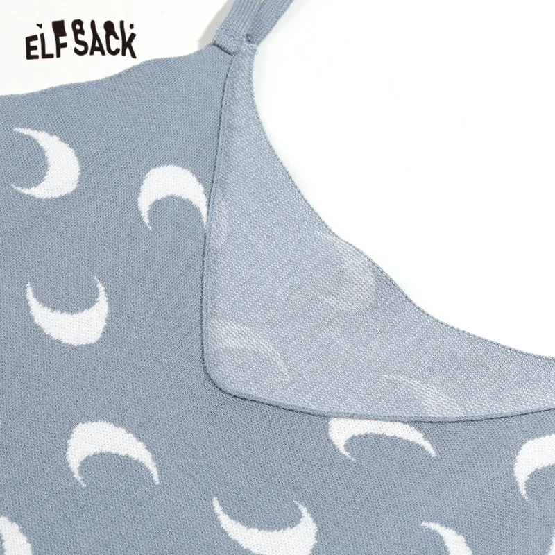 Женское винтажное Повседневное платье ELFSACK зеленое однотонное вязаное с принтом