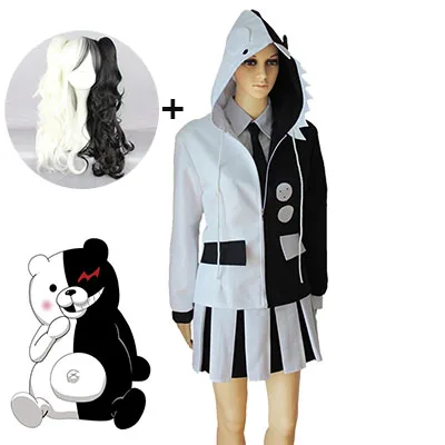 C suit set and wig Аниме Danganronpa Monokuma Школьный костюм косплей Униформа Хэллоуин партии Косплей Костюм женский полный комплект и парик - Цвет: C suit set and wig