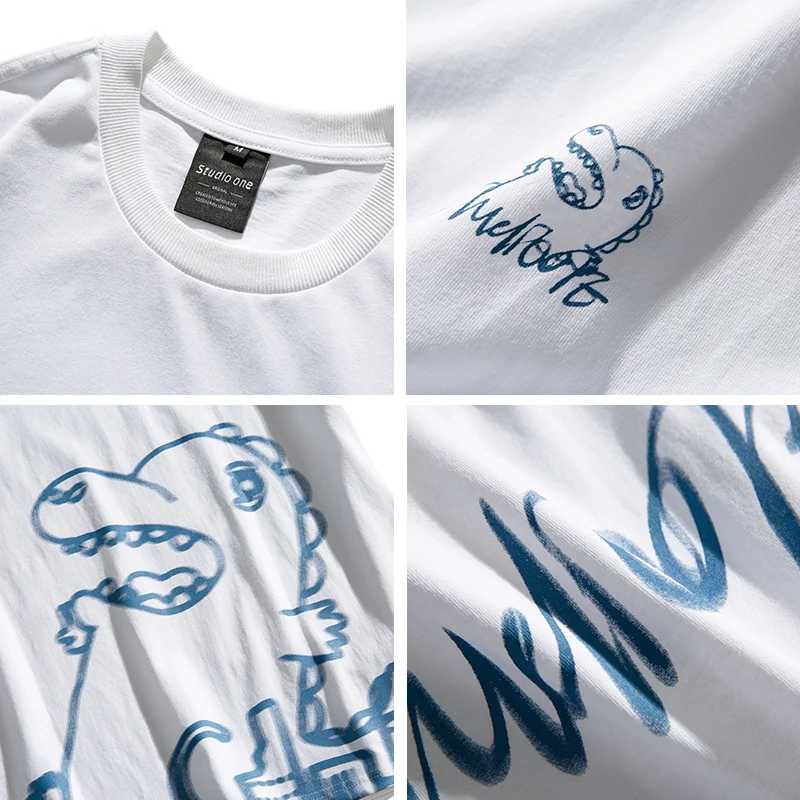 

2021 New Summber Oversize Loose High Street Dragon Cartoon Men's T-shirt Women's Tees Boyfriend Style College Unisex Couple