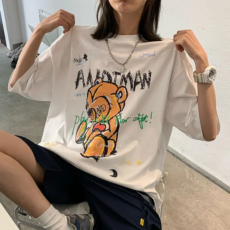 2020 Summer New Youth Popular Loose Personality Cartoon Graffiti Five-point Sleeve T-shirt Fashion Casual Round Neck Pullover | Мужская