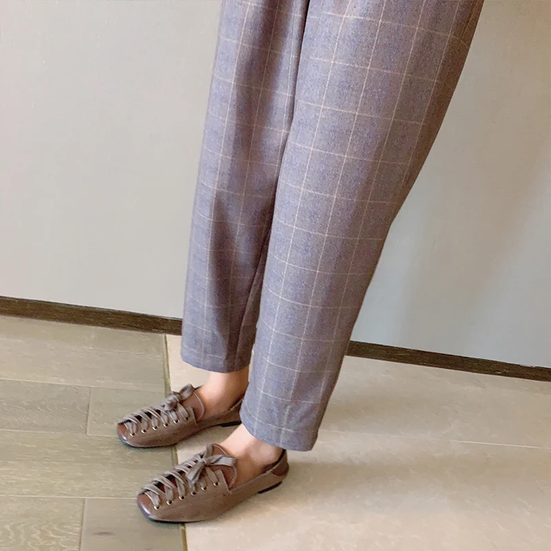 Женские винтажные брюки с высокой талией Mishow повседневные свободные клетчатые