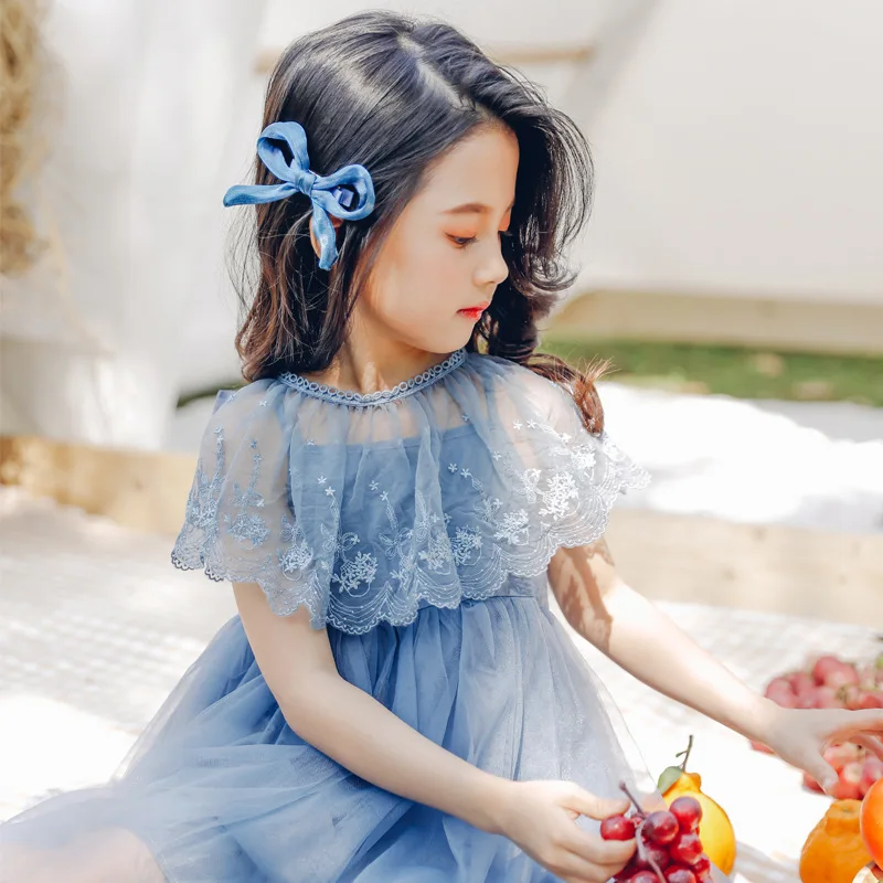 Корейское Сетчатое платье для девочек кружевное принцессы одежда 10 12 лет