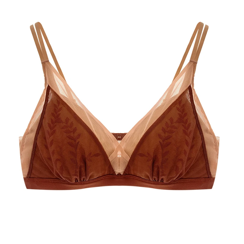 

New French Thin Triangle Bra Cup for Ladies Comfortable Large Breast with Small Breast Silk Bra