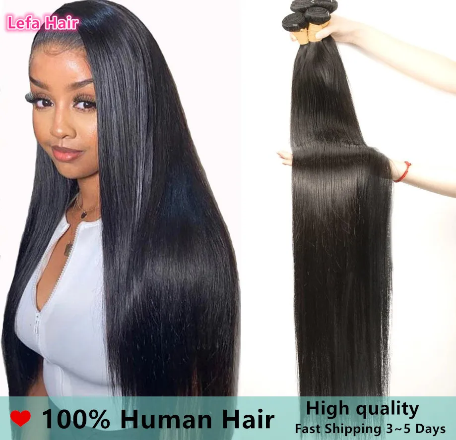 Lefa Straight Hair Brazilian Human Weave Bundles Natural Black 1/3pcs/lot 100% 10A Remy | Шиньоны и парики