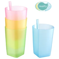 4pcs candy color sippy cups water practical large capacity straw cups for children kids drinking mug random color