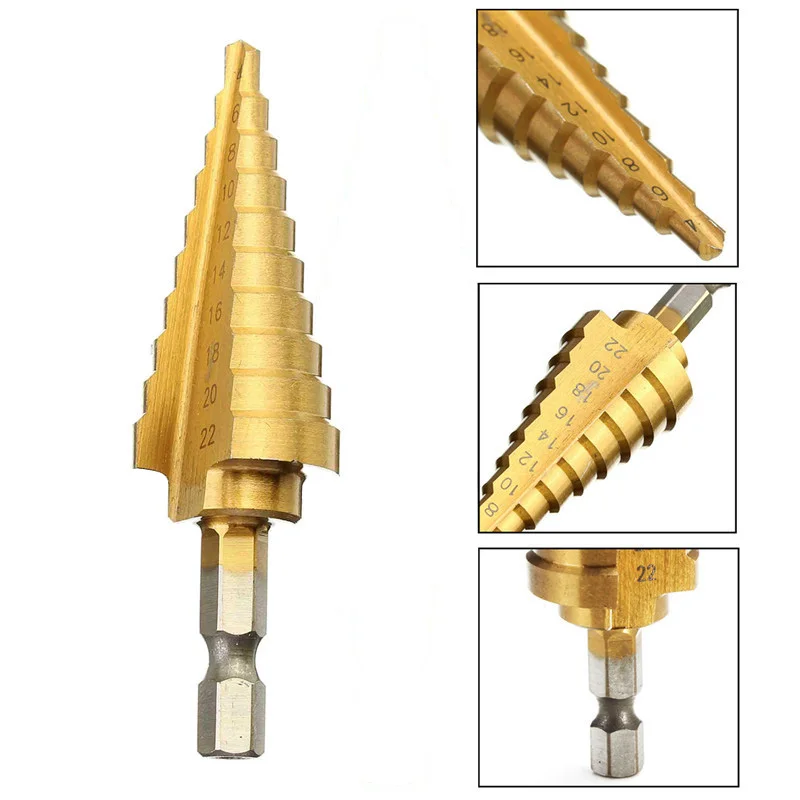 

4-22MM High Speed Steel HSS 4241 Hex Titanium Step Cone Center Drill Bit 6/8/10/12/14/16/18/20/22mm Hole Cutter for Metal Workin