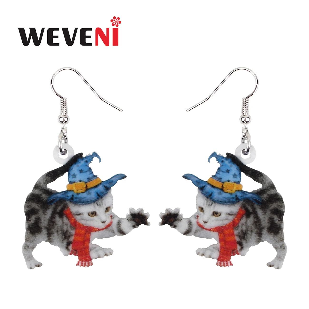 

WEVENI Halloween Acrylic Sweet Magic Hat Cat Kitten Earrings Long Drop Dangle Fashion Charm Gifts Unique Jewelry For Women Girls