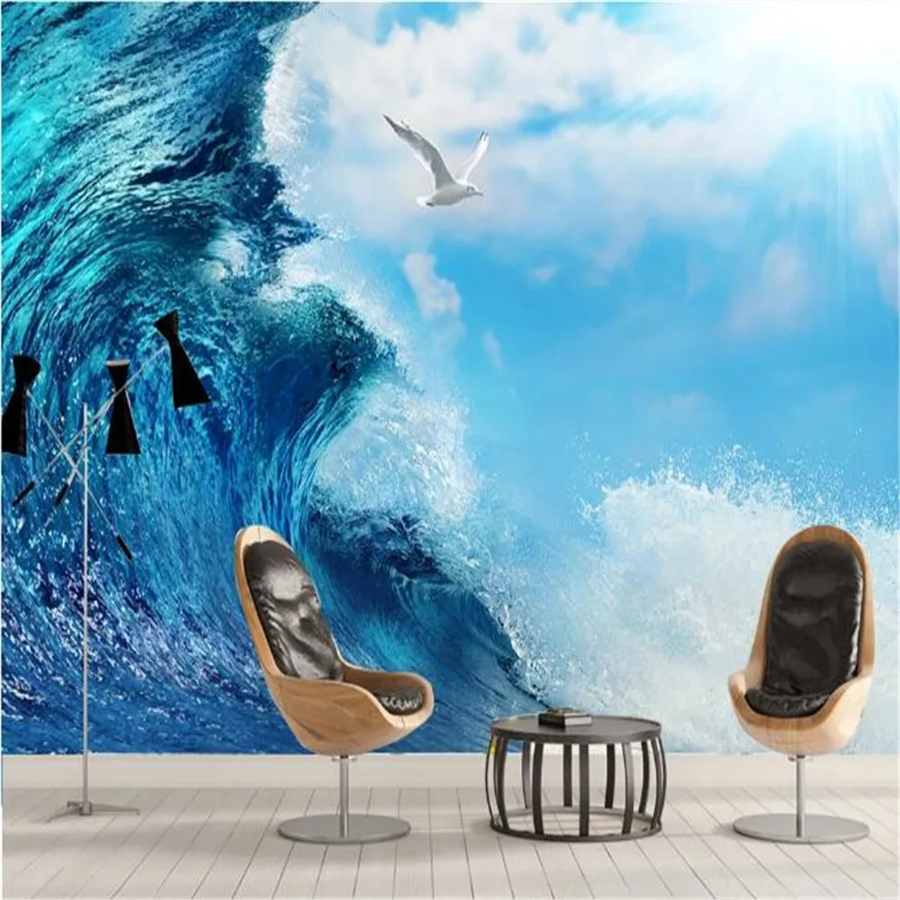 

milofi factory custom wallpaper mural 3D magnificent blue giant waves sea waves mural TV background wall