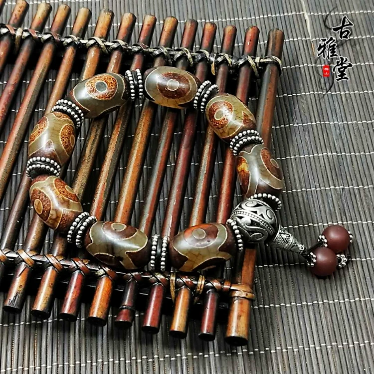 

Тибетский браслет laotianzhu с тремя отверстиями, оригинальный камень для мужчин и женщин с натуральной Нефритовой целлюлозой и агатом