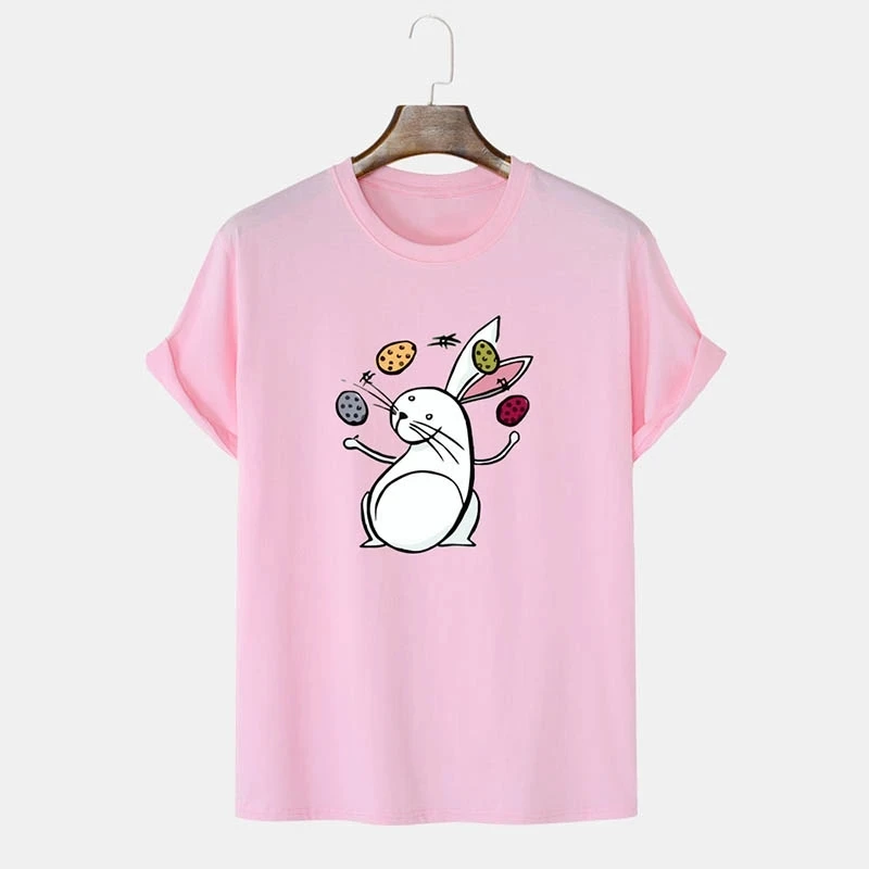 

Summer Hot Sale Simple Graphic Cute Rabbit Print High Quality Men's T-shirt Brand Men's Clothing Unisex Short Sleeve