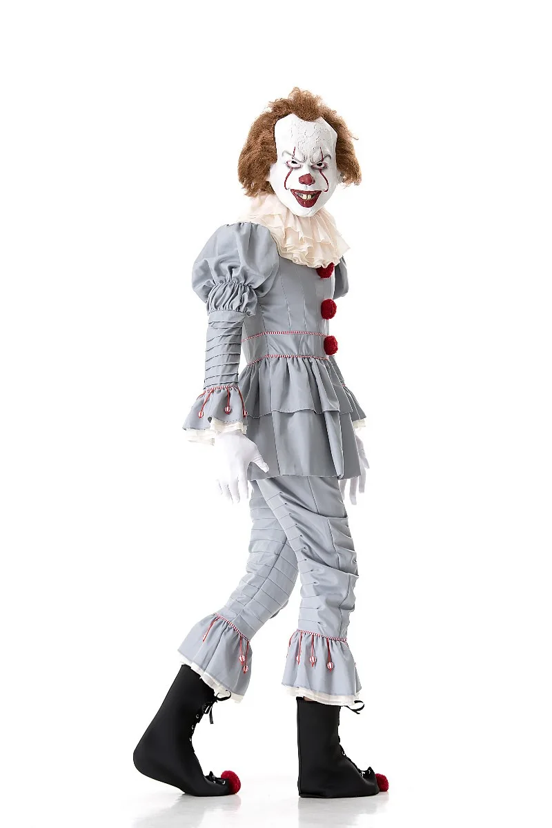 Белый карнавальный костюм Pennywise от «Возвращение Джокера. Аксессуар: брюки воротник перчатка крышка ботинка