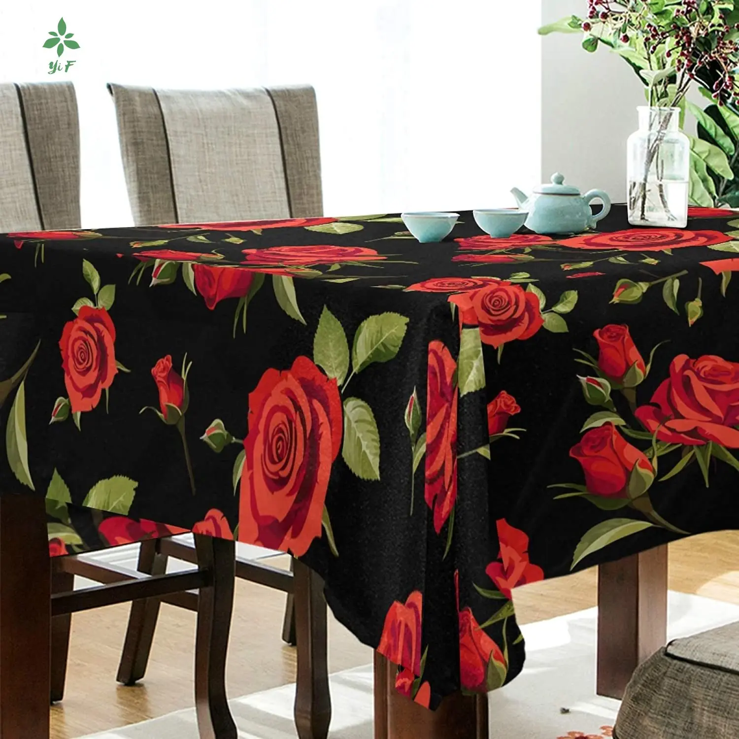 Синий угол День Святого Валентина скатерть с принтом в виде красных роз для Кухня