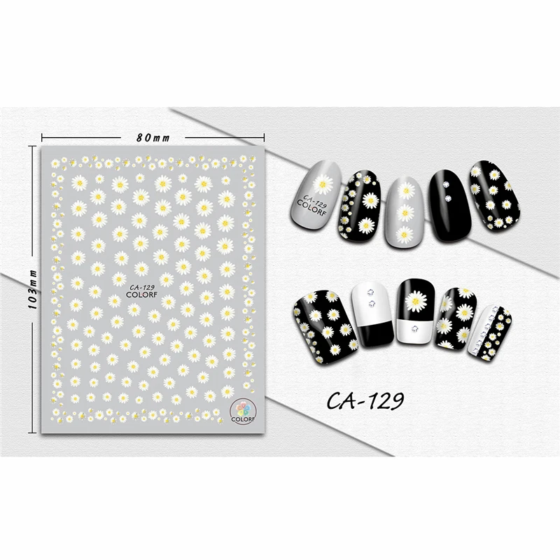 12pcs New Nail Sticker Daisy Sunflower Nail Art Sticker Set 3D Design Manicure Decals Colorful DIY Manicure Tools Nail Art