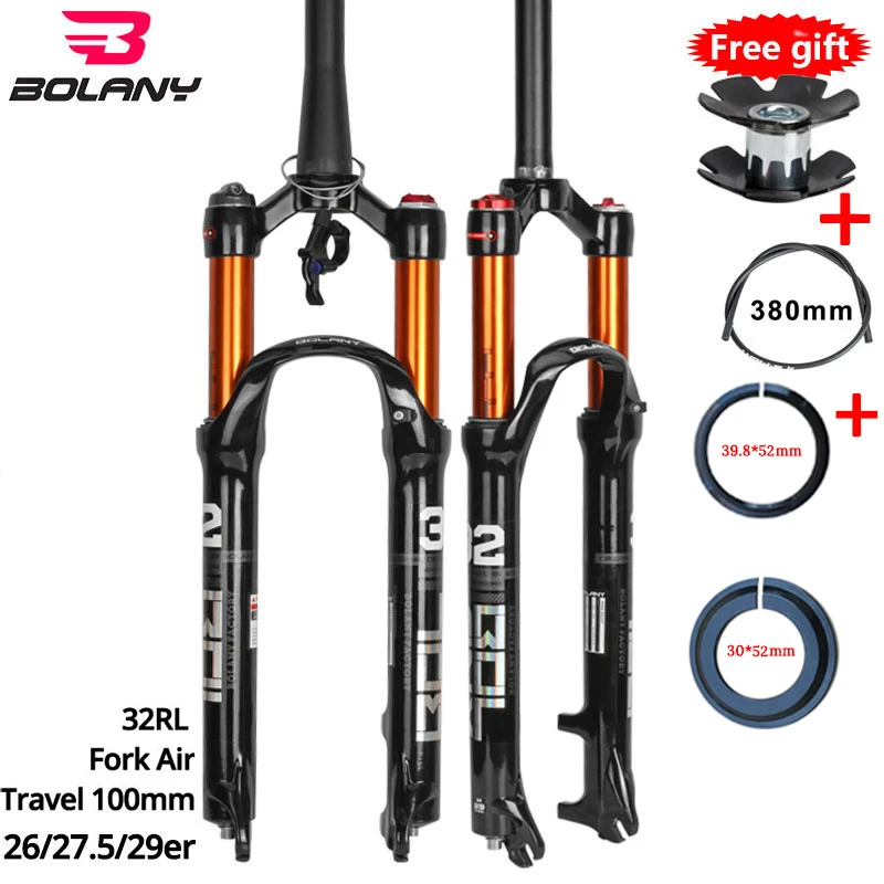 

Bolany Magnesium Alloy MTB Bicycle Fork Supension Air 26/27.5/ 29er Inch Mountain Bike 32 RL100mm Fork For A Bicycle Accessories