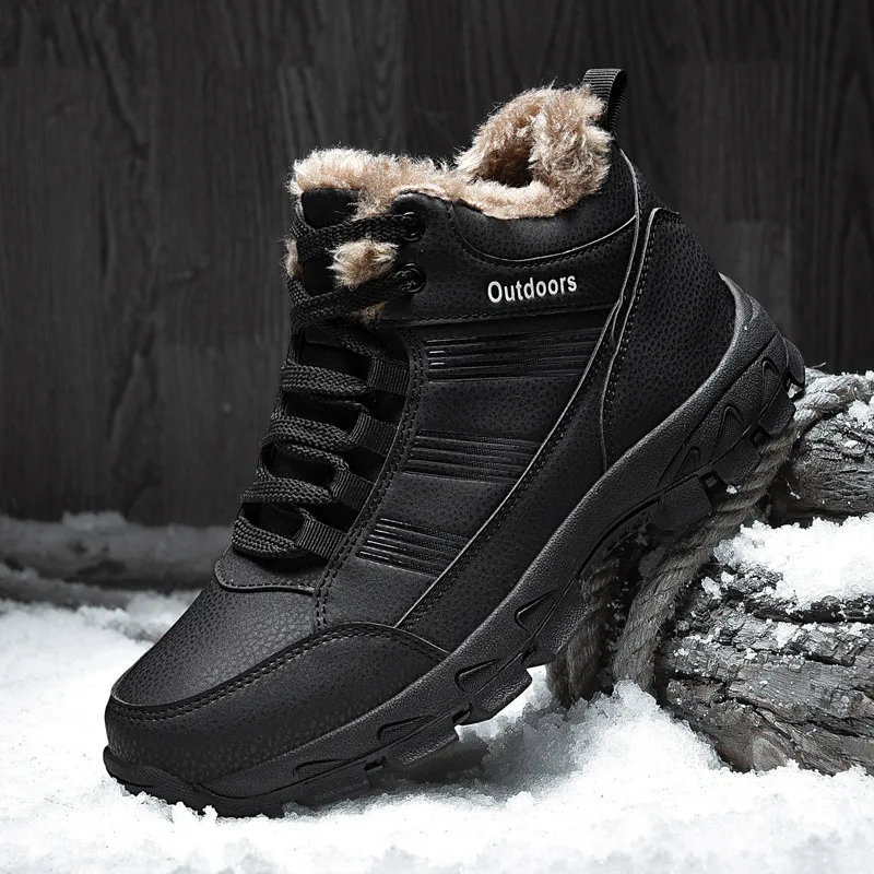 

Men ankle Snow Boots Winter Fur Warm Leather Outdoor Walking Mountain Climbing waterproof Free Shipping Large Size shoes789