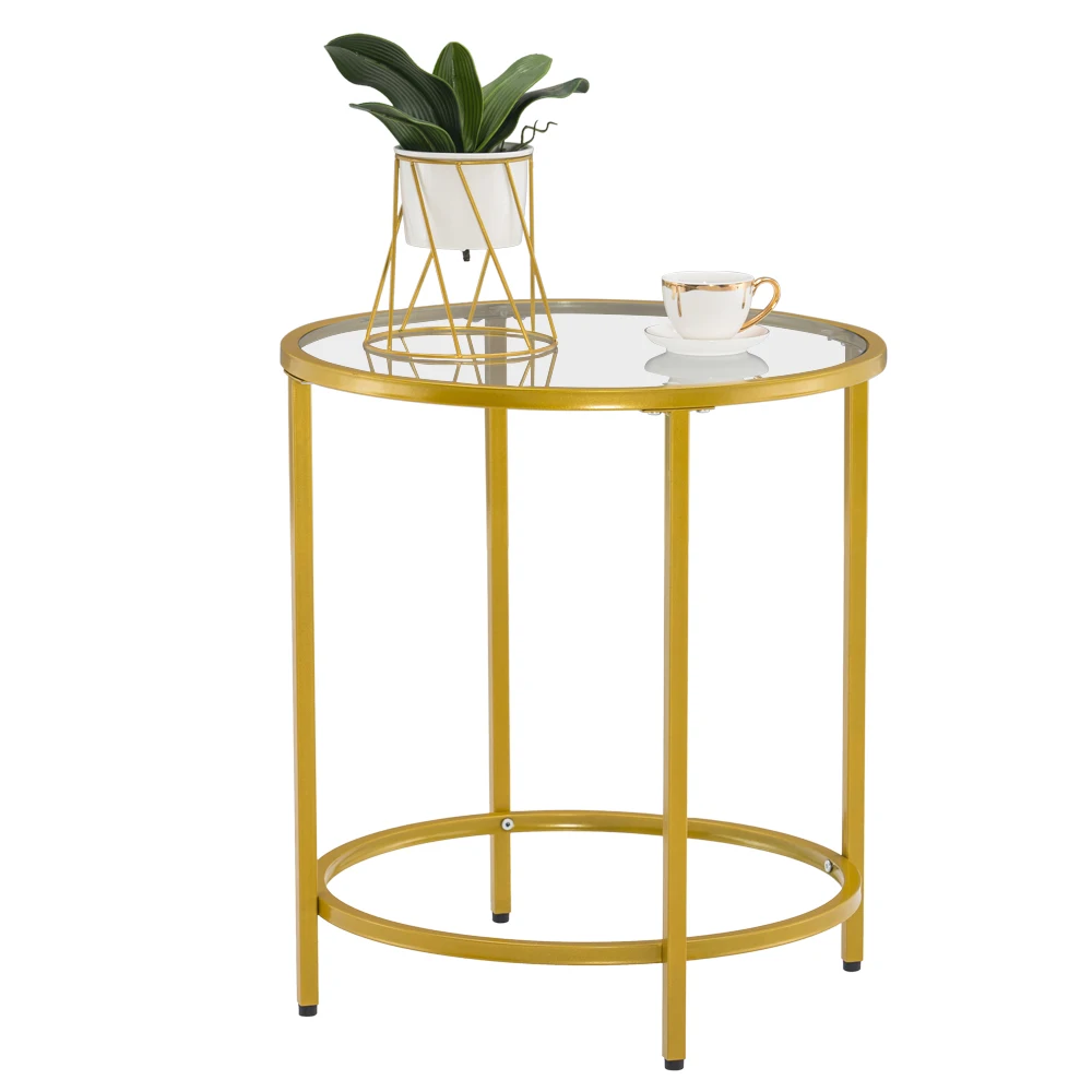 

[50 x 50 x 55]cm Simple Single Layer Round Frame Glass Surface Coffee Table Side Table End Table Sofa Table50 Round Gold