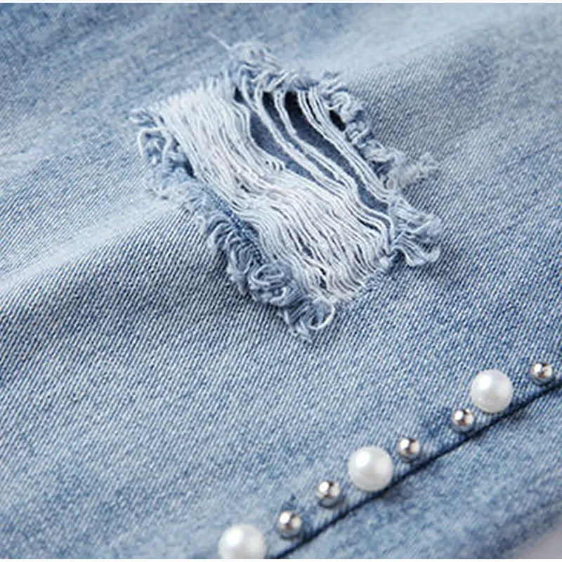 Женские потертые джинсы-джоггеры длиной до щиколотки с жемчужными боковыми