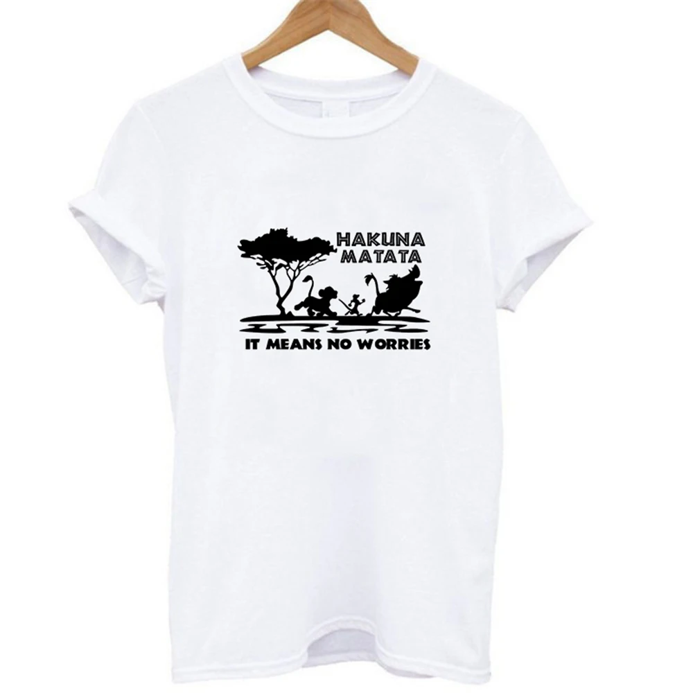19bk007 Эффектная женская футболка HAKUNA MATATA, летняя женская футболка, короткий рукав, принт с героями мультфильмов, белая, черная, милые футболки Harajuku - Цвет: 19bk007