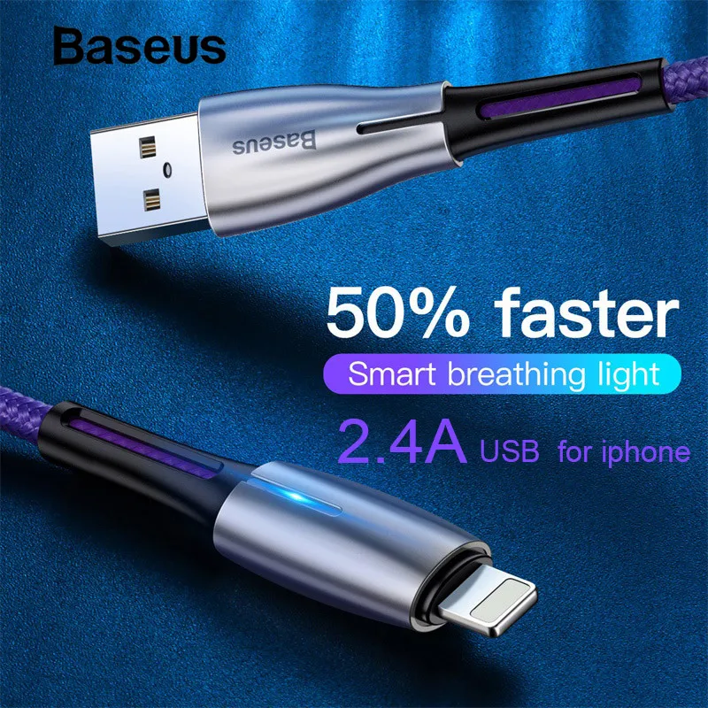 Baseus капли воды 2.4A освещение USB кабель Быстрая зарядка для мобильного телефона зарядное устройство кабель для передачи данных для iPhone Xs Max Xr X S