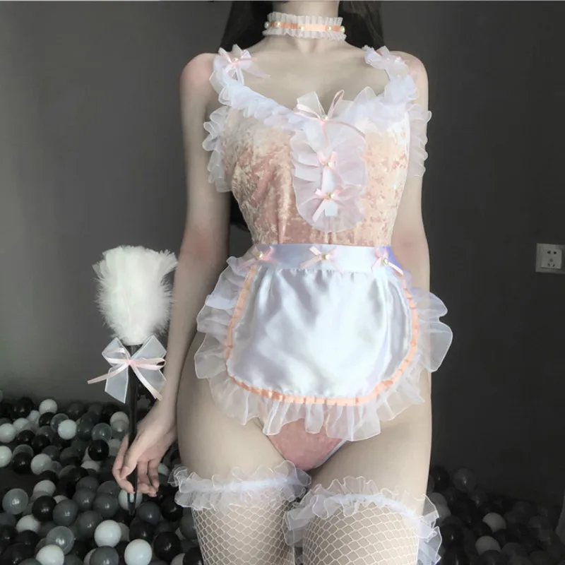 

Womens Sexy Lolita Girl Cosplay Costume Babydoll Dress Uniform Erotic Lingerie Role playing French apron Maid Dropshipping