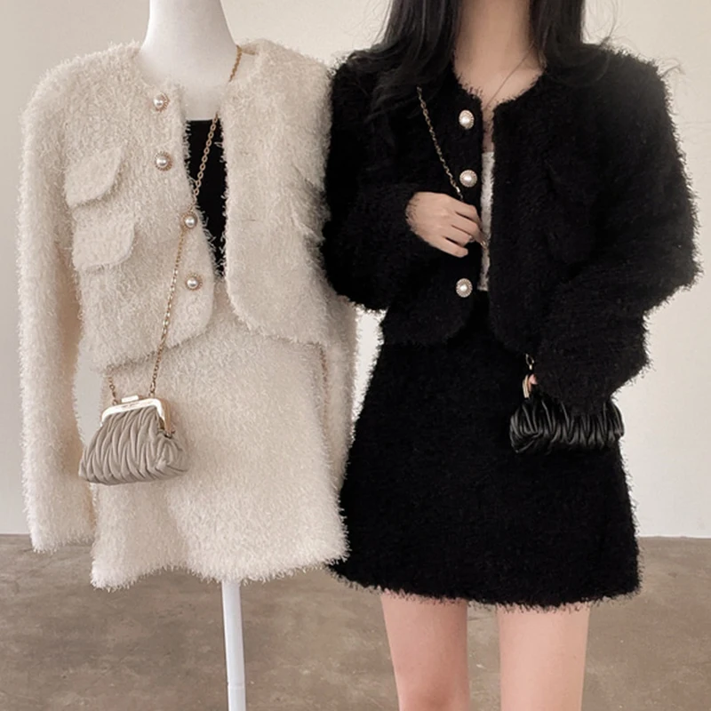 

Женский комплект из двух предметов, куртка с длинным рукавом и мини-юбка