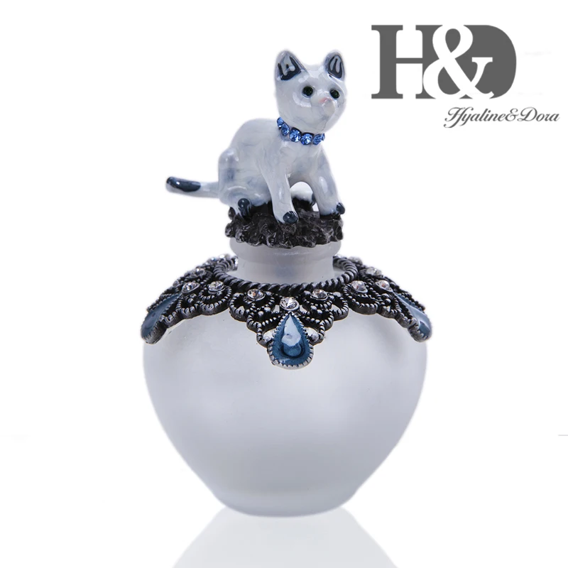 

H&D 15ml Empty Refillable Perfume Bottle Fancy Retro Glass Bottle Jewelled Cat Figurine Stopper Home Wedding Decor Lady's Gift