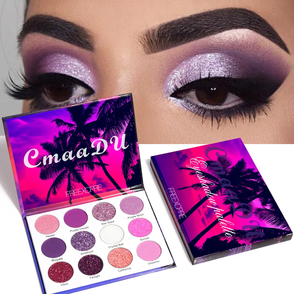 12 Цветов Пурпурные неоновые пигменты матовой палетки теней для глаз Рождественский блестящий макияж Палетка теней для глаз.