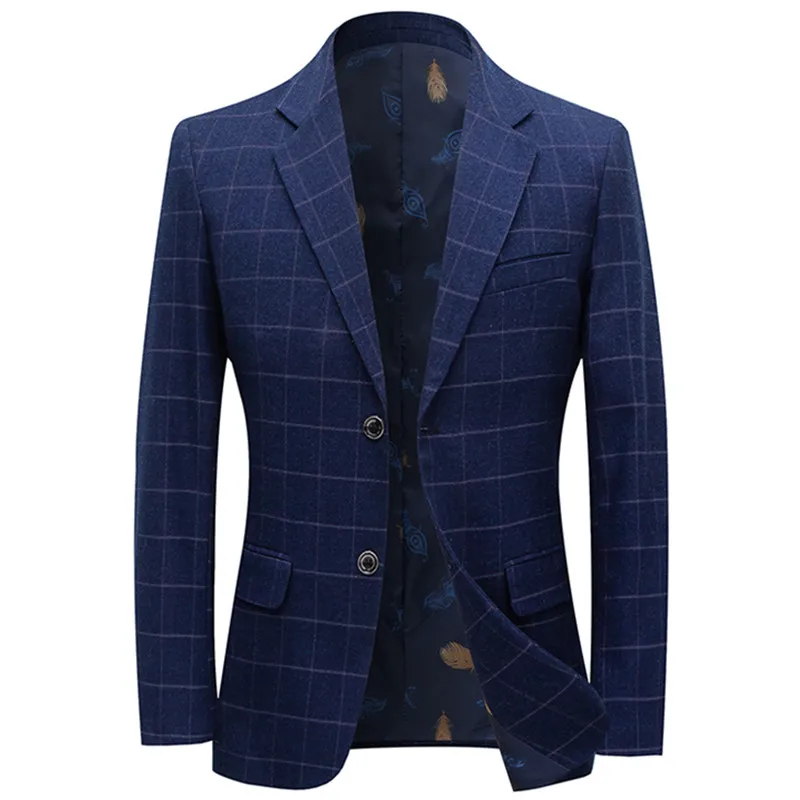 

Nice Men's Business Vogue Suit Jacket Plaid Style Casual Single Button Slim Fit Grid Dress Coat Blazer