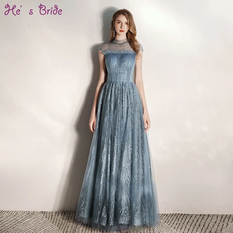 Женское вечернее платье на завязках He's Bride длинное с высоким воротником и