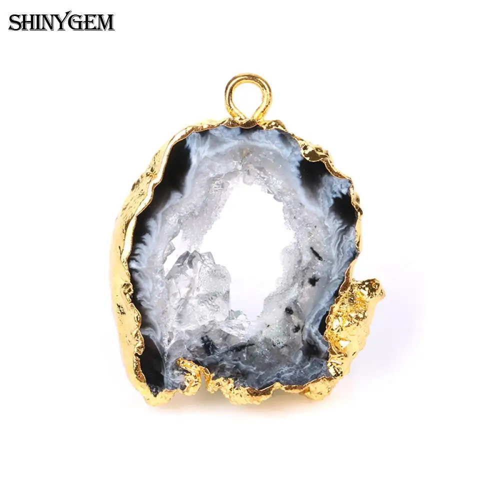 5 шт. 25 40 мм необычный натуральный жеод с леопардовым нарезом кулон Agates Druzy кварца