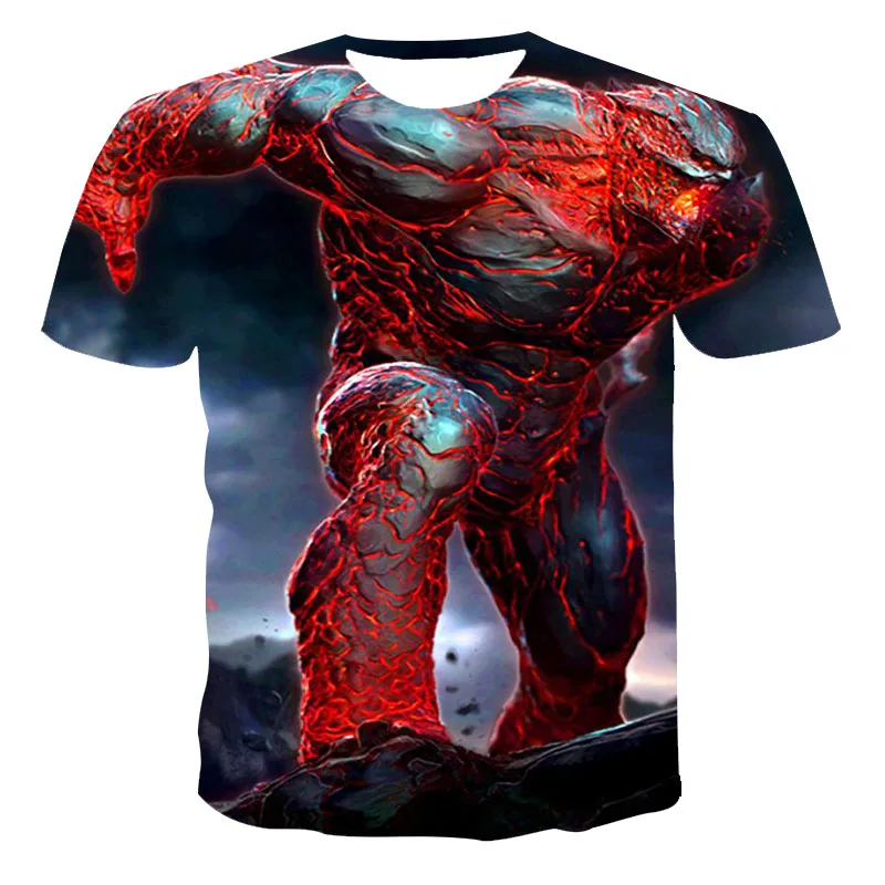

2021 New Round Neck 3d Printed Polyester Casual Loose And Comfortable Men's Short-sleeved T-shirt With Volcanic Beauty