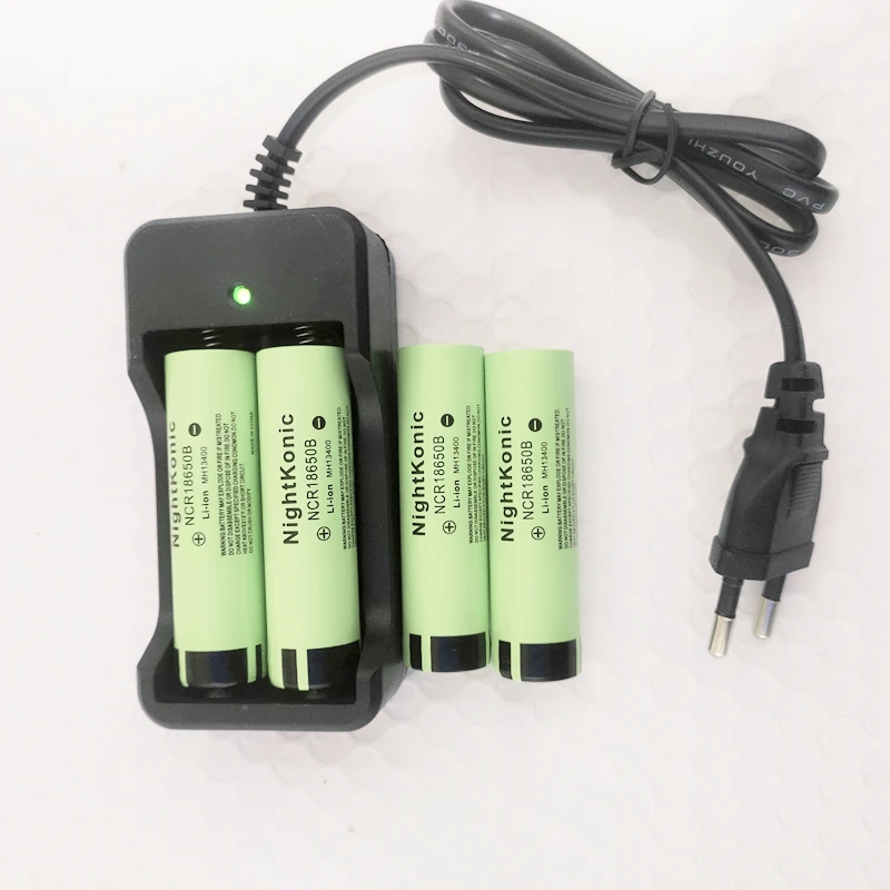 EU 2 Slot Charger Nightkonic 1 шт 2/4 слот зарядное устройство(ЕС или США)+ 4 шт./партия 18650 Батарея 3,7 в литий-ионная аккумуляторная батарея 18650B - Цвет: EU 2 Slot Charger