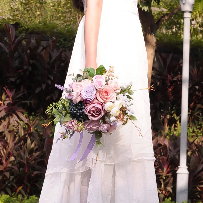 JaneVini Романтические Розовые фиолетовые Свадебные цветы букеты наборы настоящий
