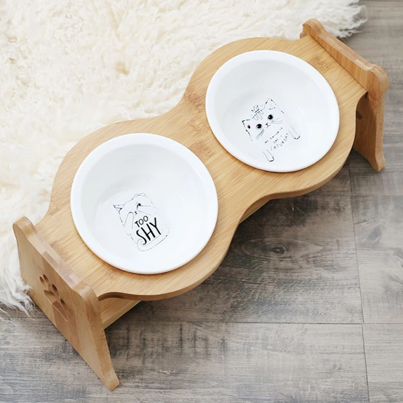 Миска для домашних животных керамическая миска собак и кошек Бамбуковая корма