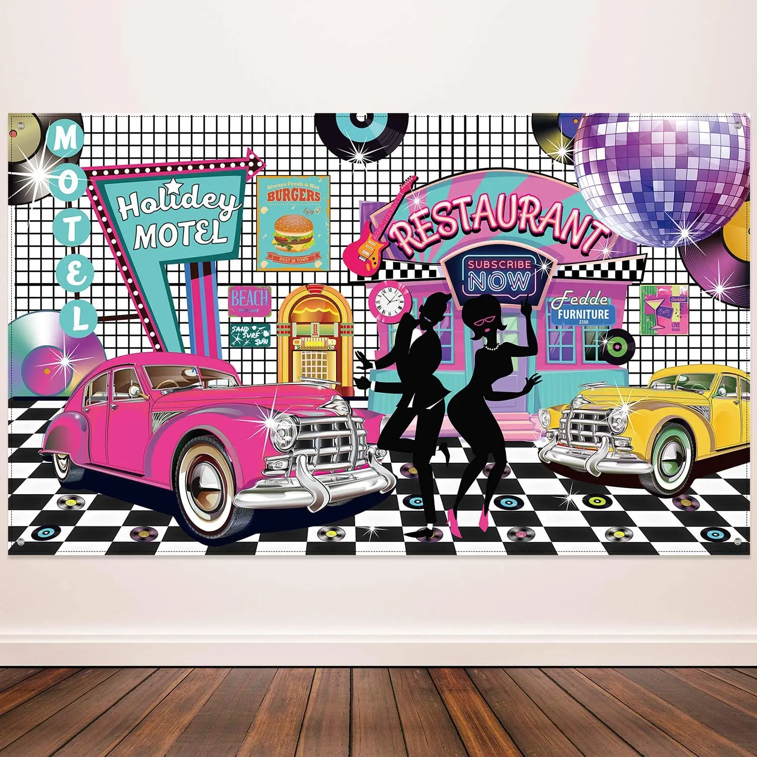 50's Theme Party Decorations Rock and Roll Party Backdrop Banner Classic 50s Backdrop Banner for 1950's Party Decorations