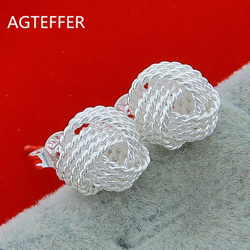 

AGTEFFER 925 Sterling Silver Distortion Network Stud Earring For Women Fashion Charm Wedding Engagement Party Jewelry