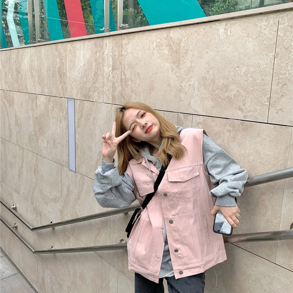 Жилет в иностранном стиле уменьшающий возраст свободный складной розовый