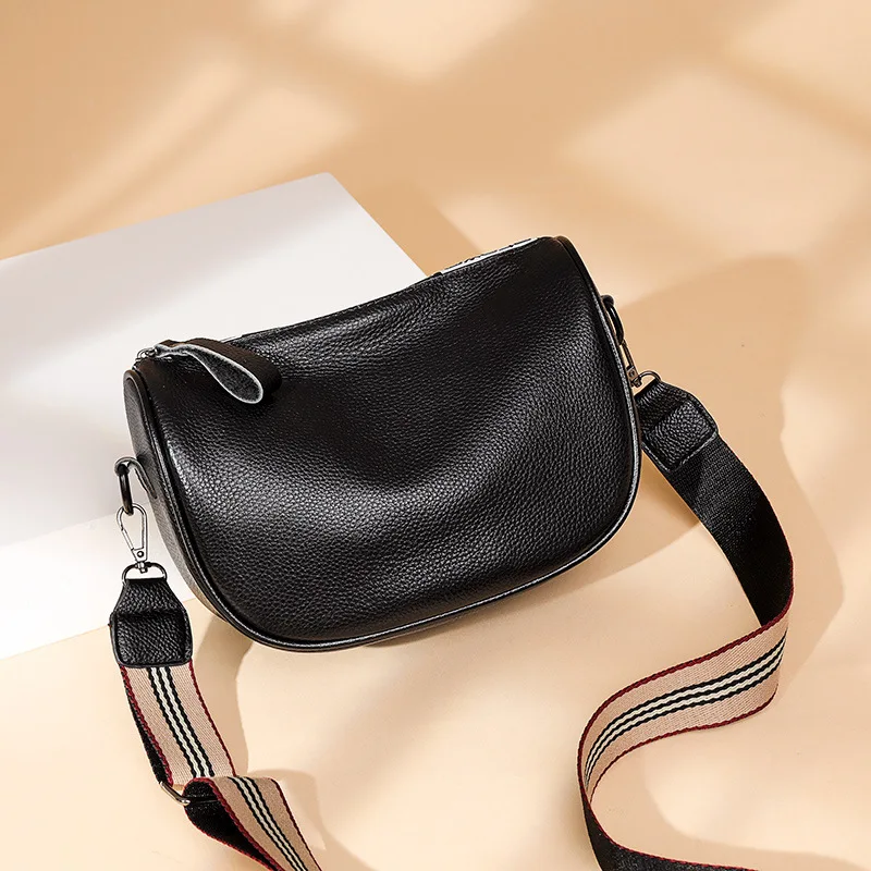 

Soft Genuine Leather Saddle Small Black Crossbody Bags for Women Shoulder Bag Luxury Brand Designer 2021 High Quality Mini Bags