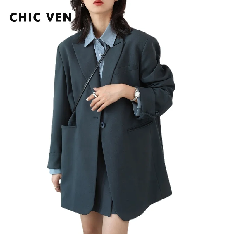 

CHIC VEN Spring Autumn Women's Casual Blazer Blue Fashion Loose Women Coat Long Sleeve Ladies Outerwear Office Lady Stylish Tops