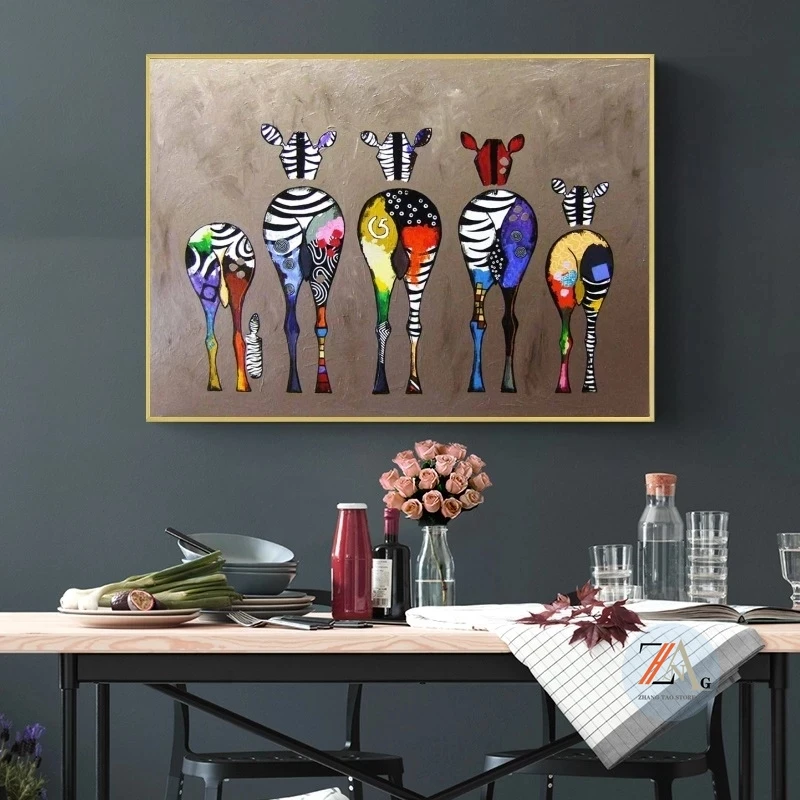 

Абстрактная Настенная картина маслом с зеброй, постеры на холсте и настенные принты для гостиной, художественные картины