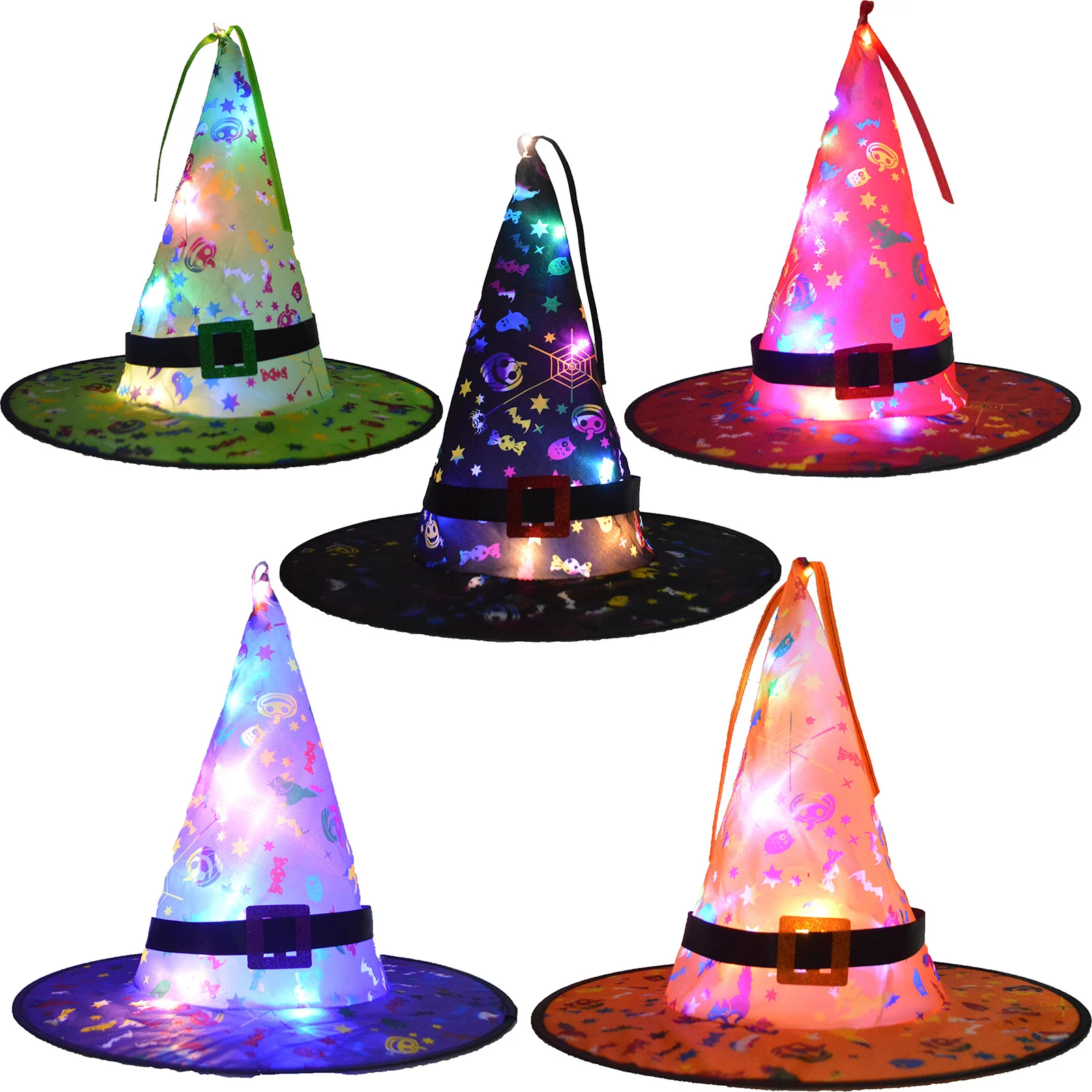

5PCS Halloween LED Lighted Witch Hat Hanging Headwear Cosplay Party Props Halloween Decor Suspension Tree Glowing Hat Improved